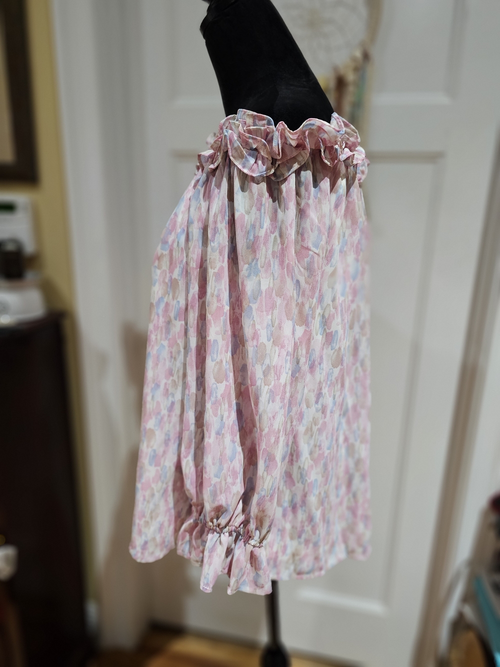 JODIFL Pink Multi-Color Ruffle-Neck Peasant Blouse - Picture 3 of 9